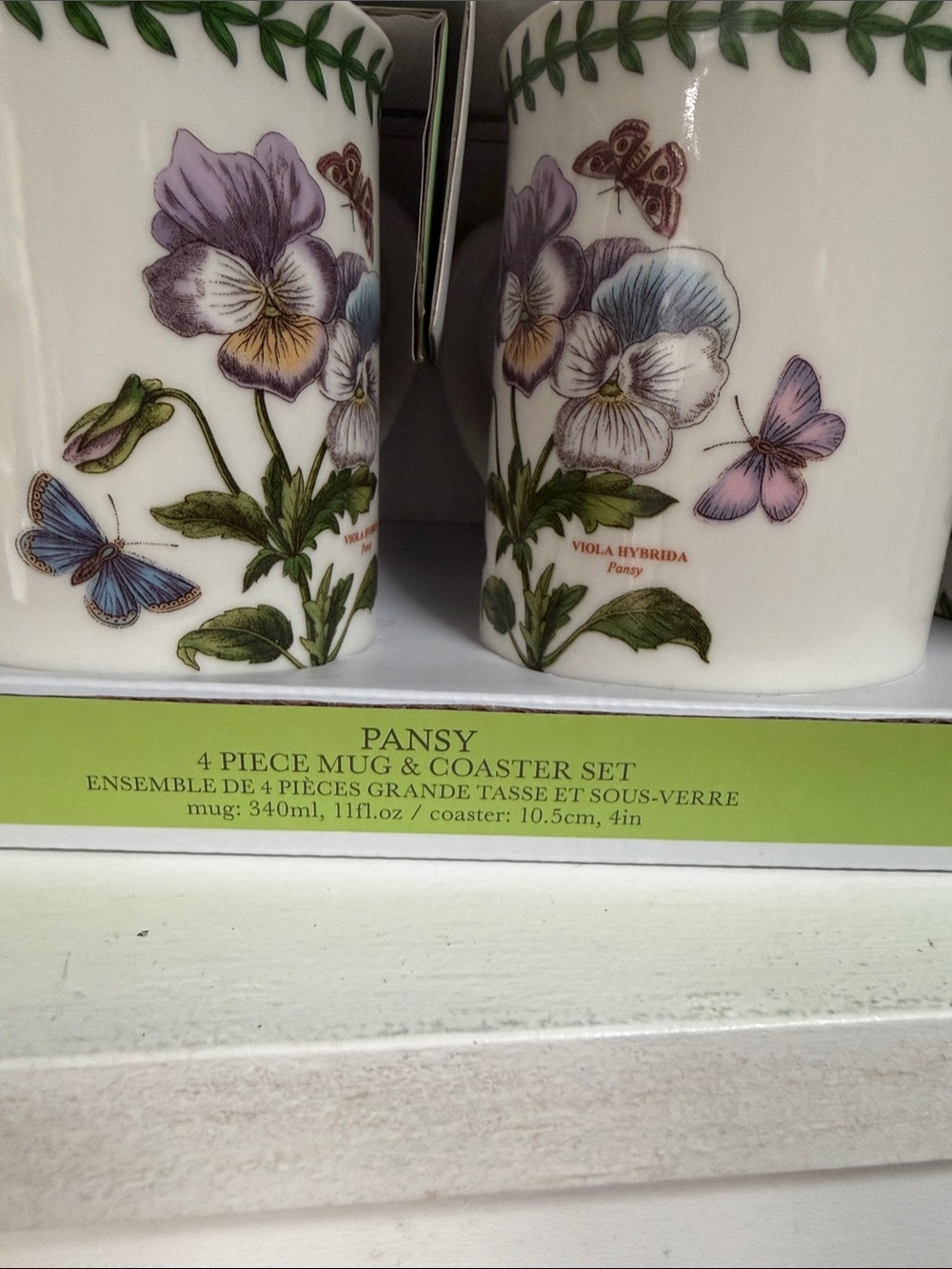 Portmeirion Pansy Floral Ceramic Mug Set in Cream, Purple, Green - 2 Piece - Picture 4 of 6